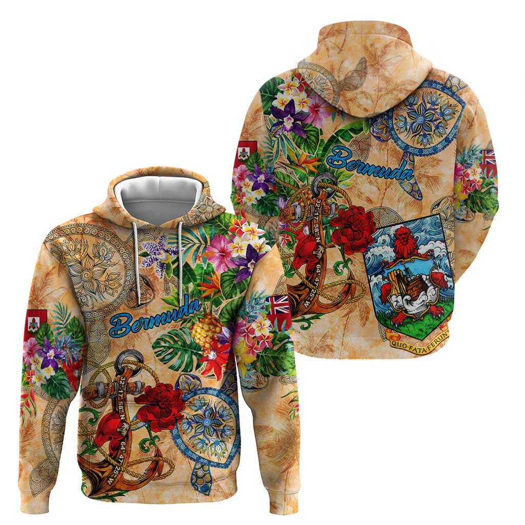 Bermuda Hoodie Geographic Coordinate Anchor - Turlte Tropical