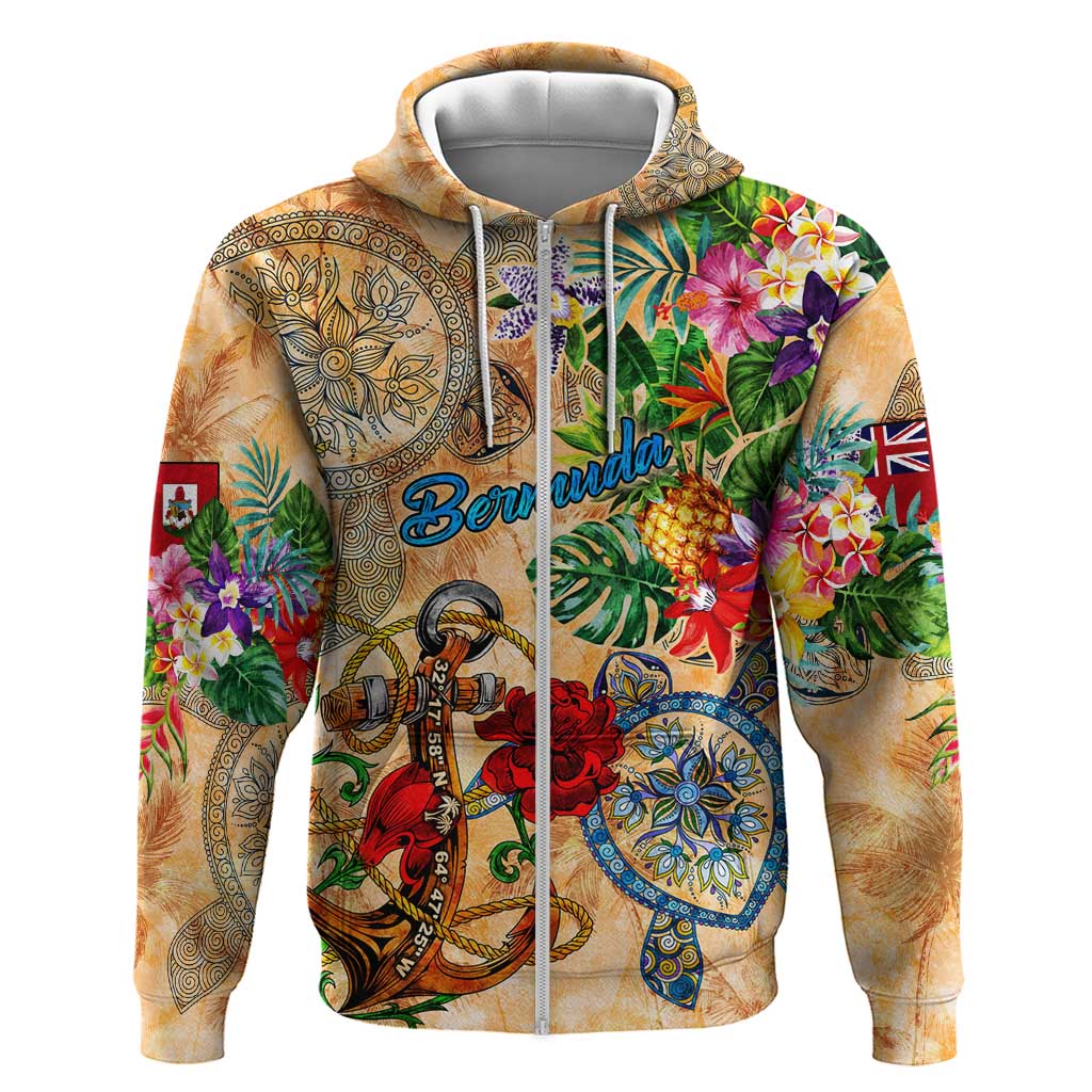 Bermuda Hoodie Geographic Coordinate Anchor - Turlte Tropical