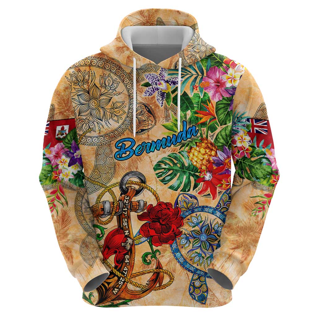 Bermuda Hoodie Geographic Coordinate Anchor - Turlte Tropical