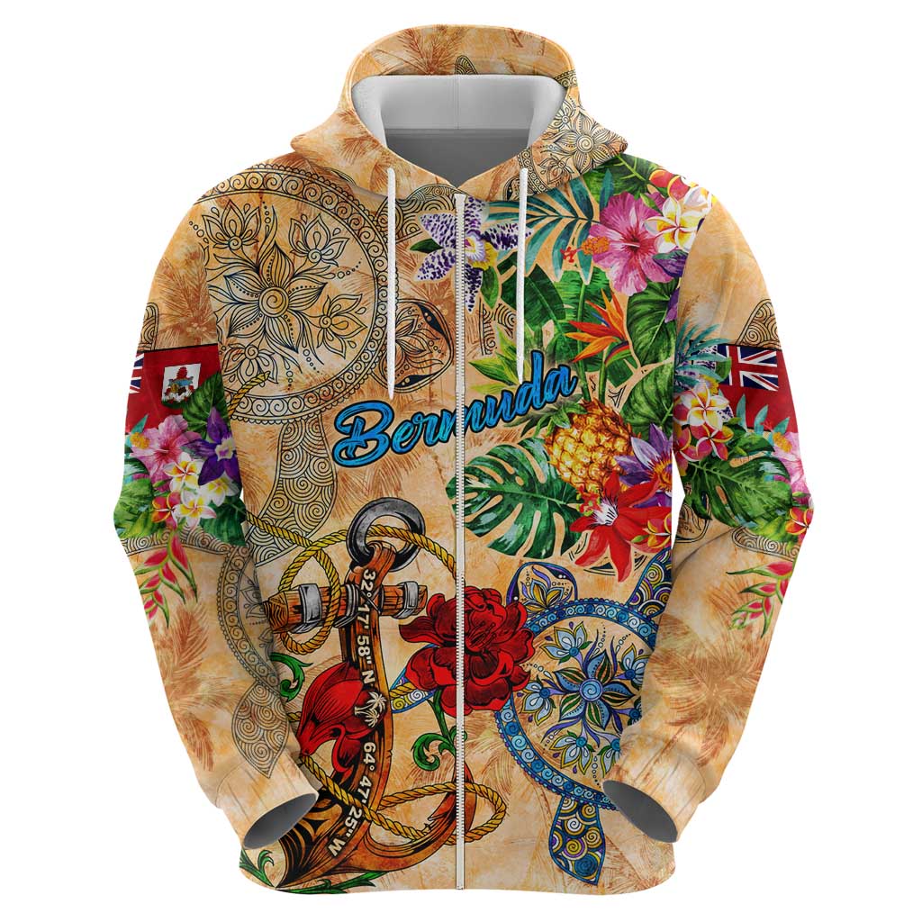 Bermuda Hoodie Geographic Coordinate Anchor - Turlte Tropical
