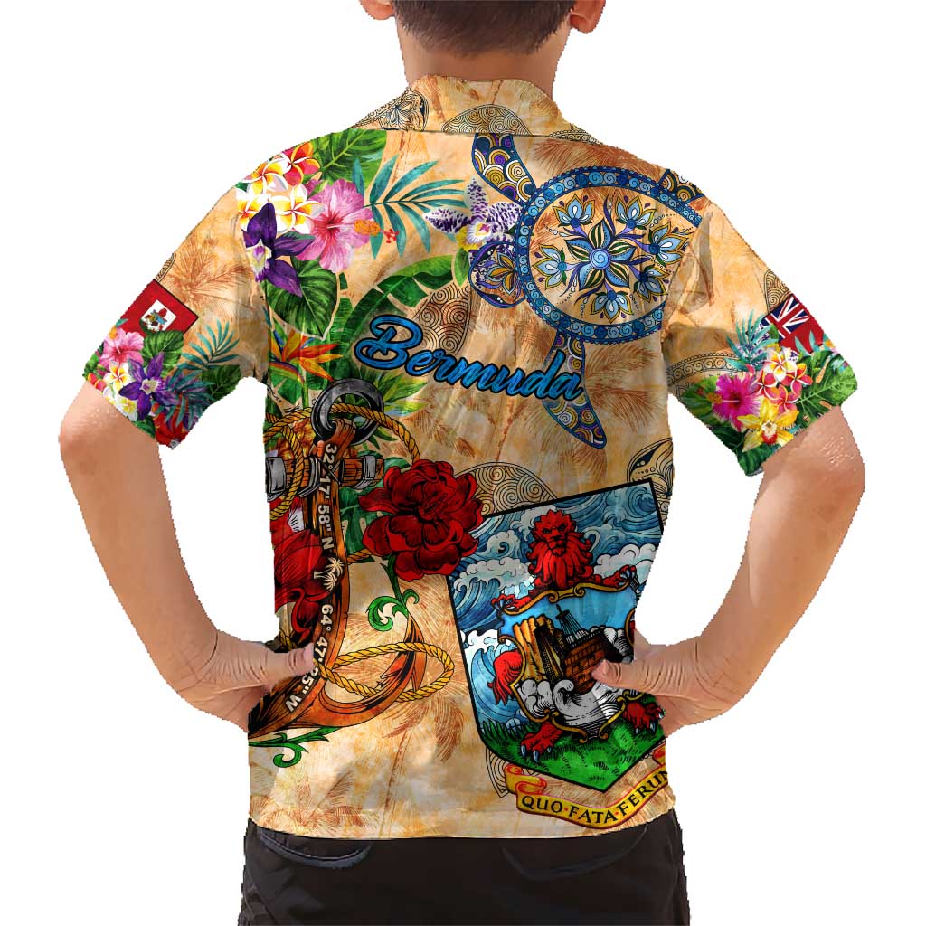 Bermuda Kid Hawaiian Shirt Geographic Coordinate Anchor - Turlte Tropical