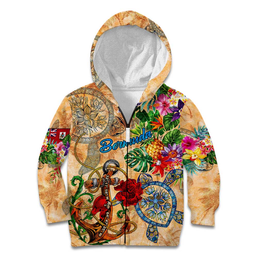 Bermuda Kid Hoodie Geographic Coordinate Anchor - Turlte Tropical