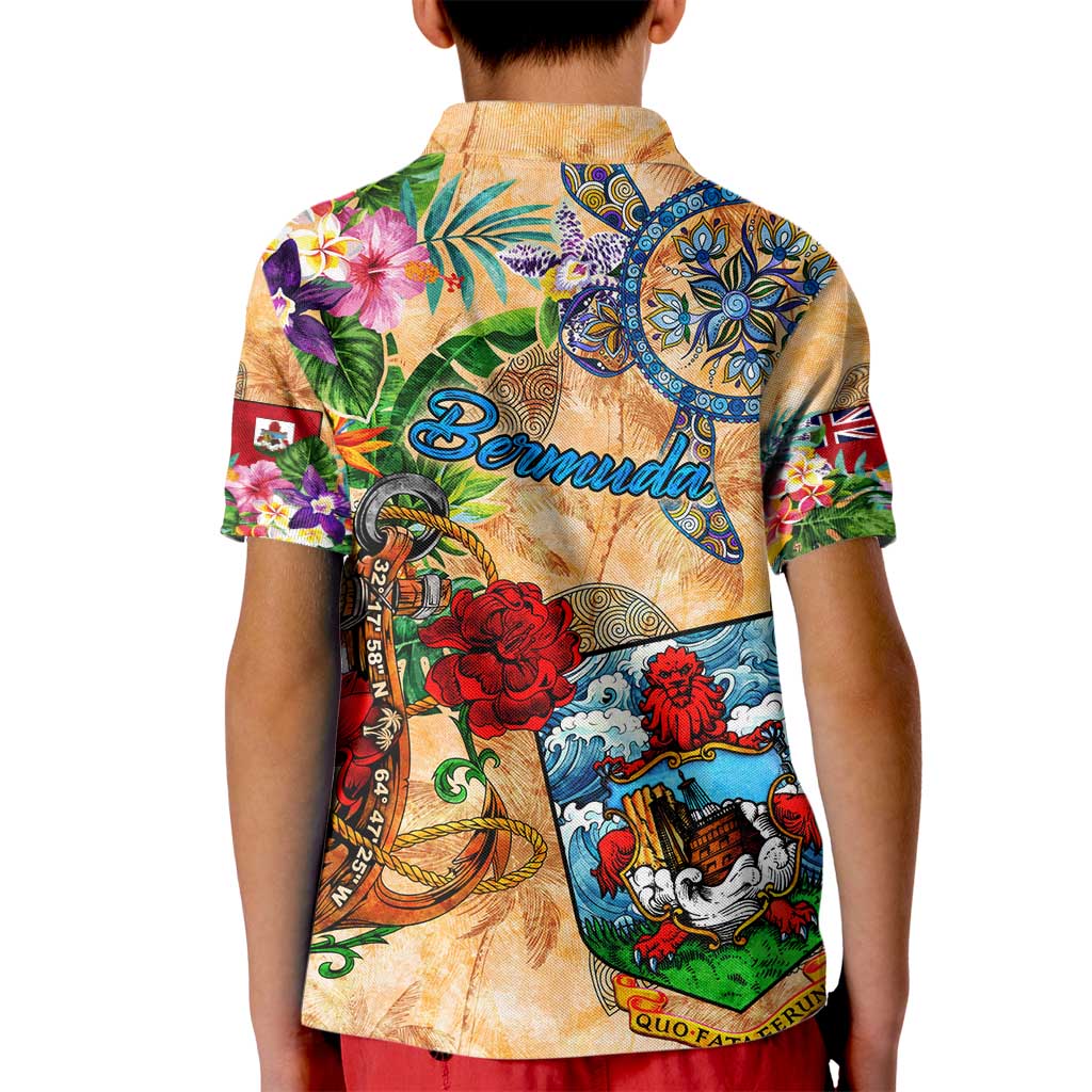 Bermuda Kid Polo Shirt Geographic Coordinate Anchor - Turlte Tropical