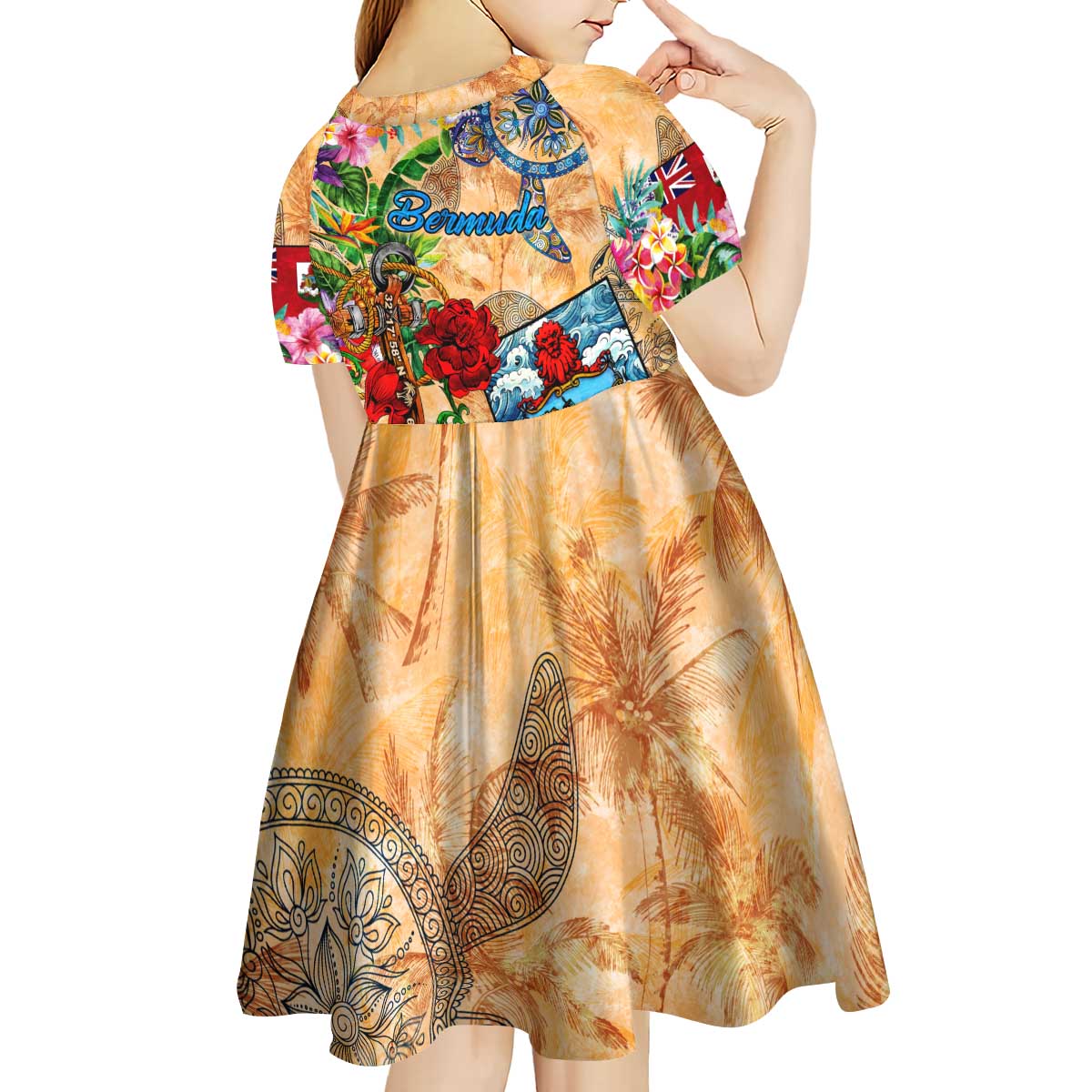 Bermuda Kid Short Sleeve Dress Geographic Coordinate Anchor - Turlte Tropical