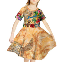 Bermuda Kid Short Sleeve Dress Geographic Coordinate Anchor - Turlte Tropical