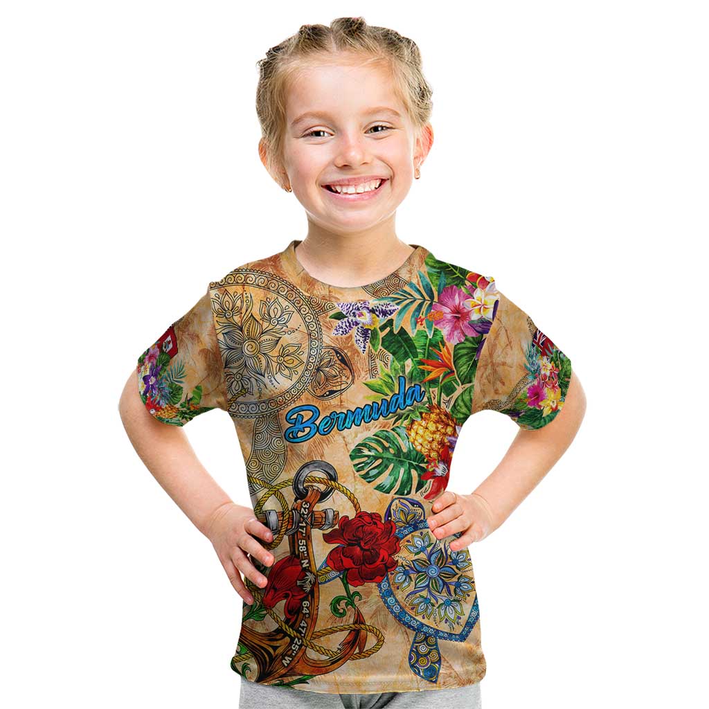 Bermuda Kid T Shirt Geographic Coordinate Anchor - Turlte Tropical
