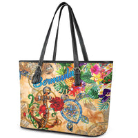 Bermuda Leather Tote Bag Geographic Coordinate Anchor - Turlte Tropical