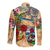 Bermuda Long Sleeve Button Shirt Geographic Coordinate Anchor - Turlte Tropical