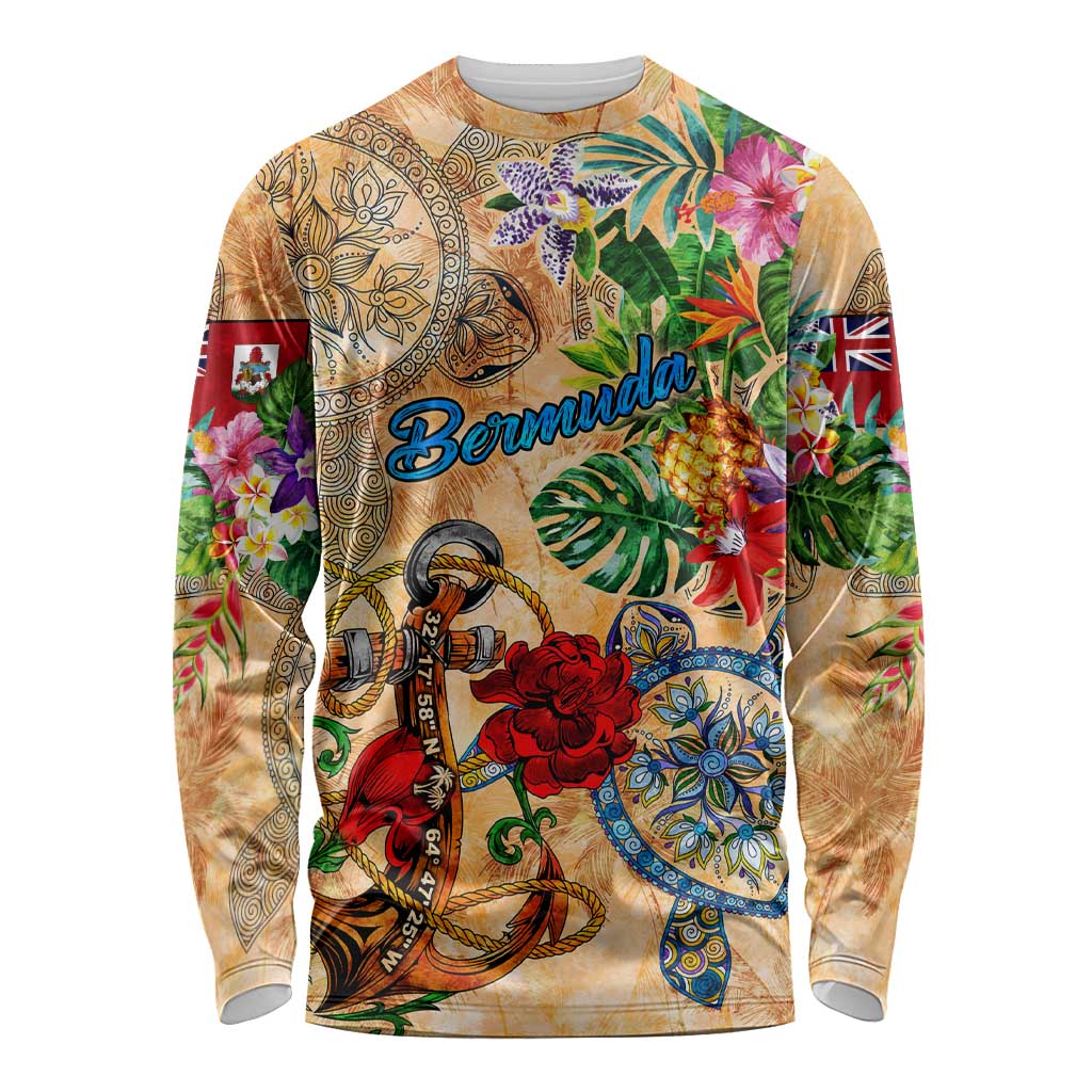 Bermuda Long Sleeve Shirt Geographic Coordinate Anchor - Turlte Tropical