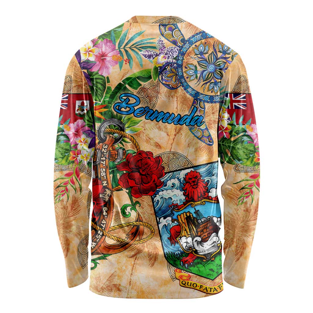 Bermuda Long Sleeve Shirt Geographic Coordinate Anchor - Turlte Tropical