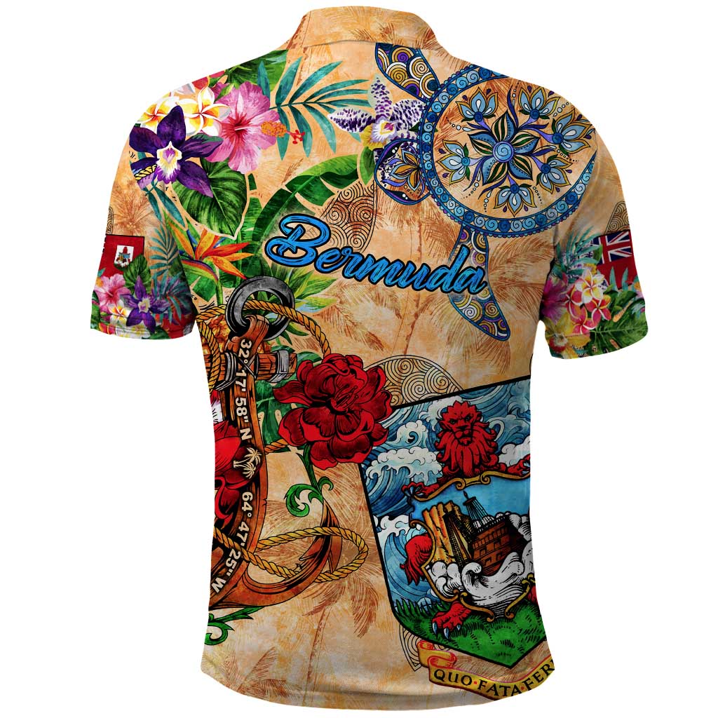 Bermuda Polo Shirt Geographic Coordinate Anchor - Turlte Tropical