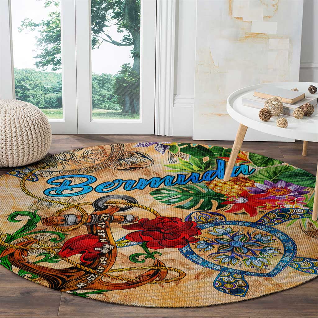 Bermuda Round Carpet Geographic Coordinate Anchor - Turlte Tropical