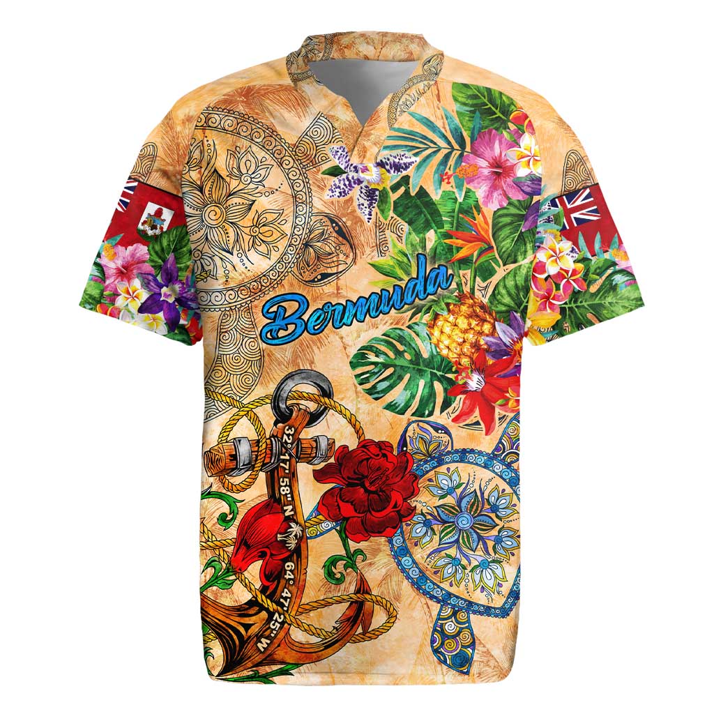Bermuda Rugby Jersey Geographic Coordinate Anchor - Turlte Tropical