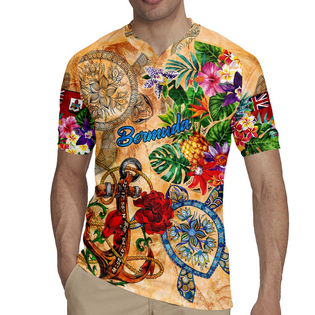 Bermuda Rugby Jersey Geographic Coordinate Anchor - Turlte Tropical
