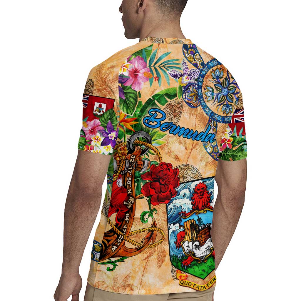 Bermuda Rugby Jersey Geographic Coordinate Anchor - Turlte Tropical