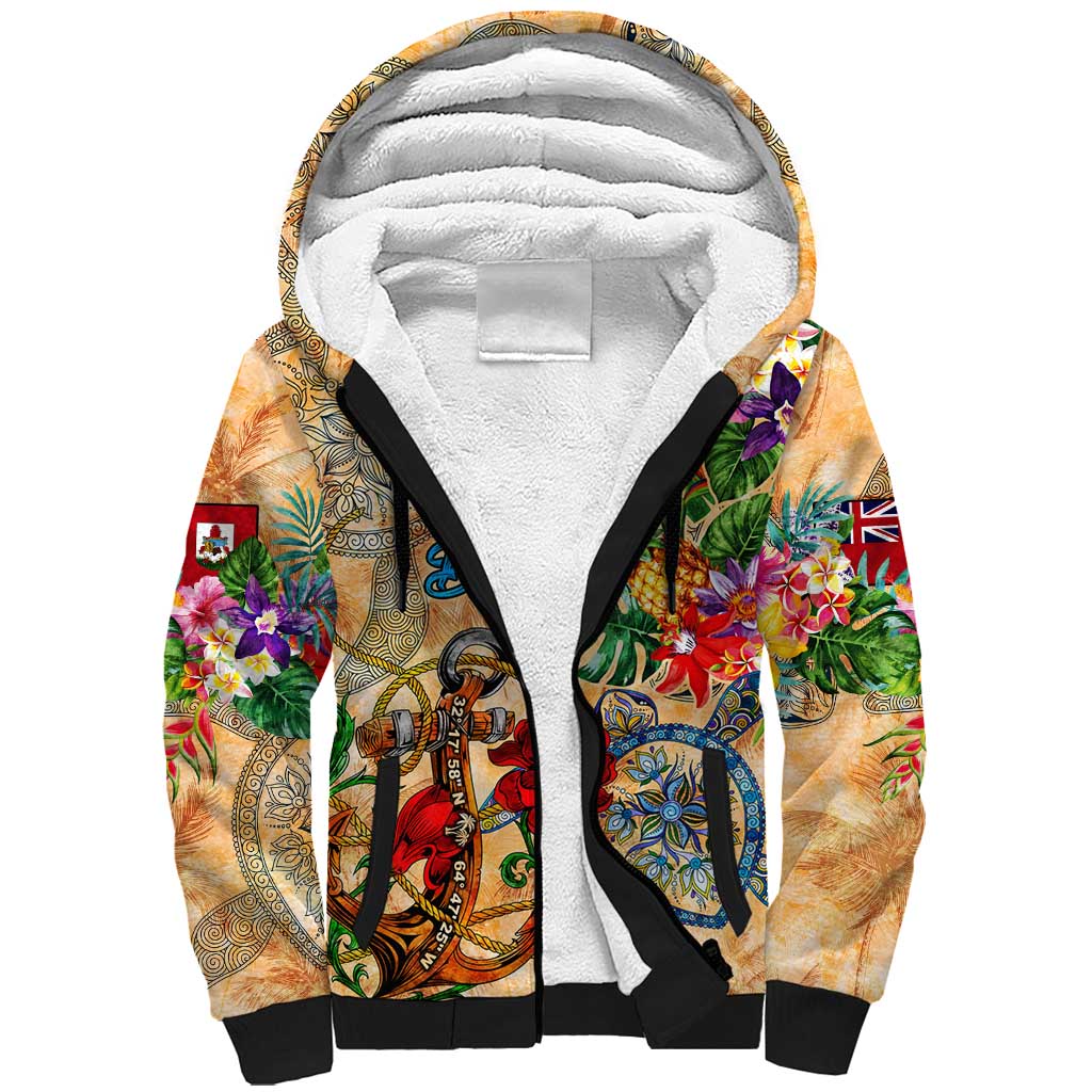 Bermuda Sherpa Hoodie Geographic Coordinate Anchor - Turlte Tropical