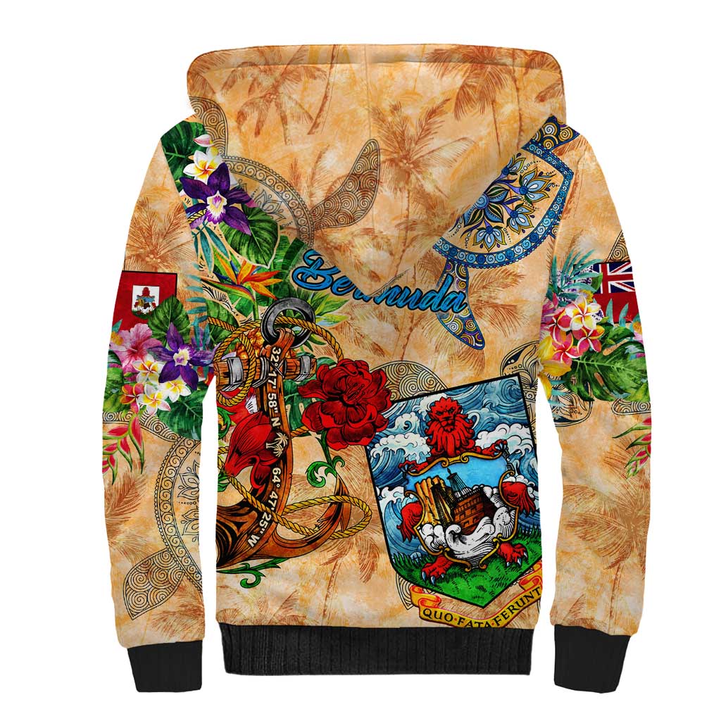 Bermuda Sherpa Hoodie Geographic Coordinate Anchor - Turlte Tropical