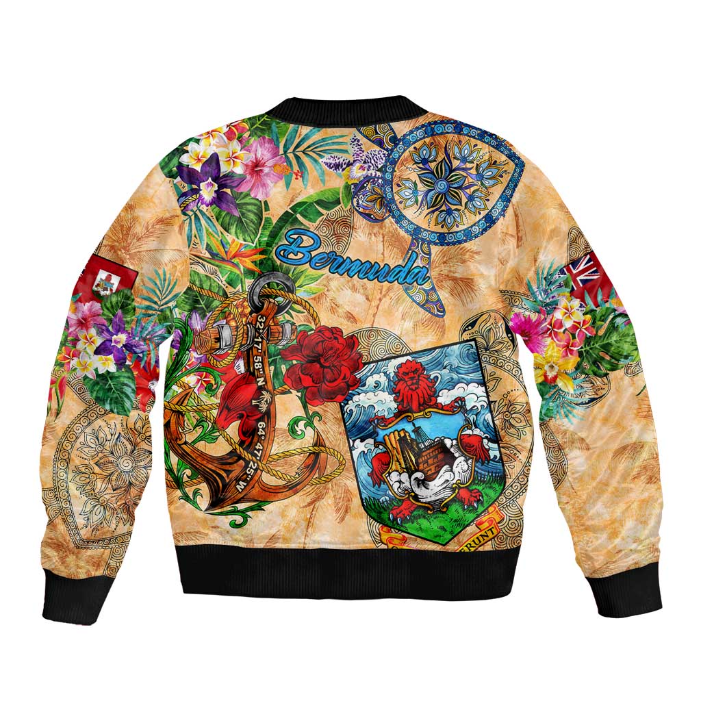 Bermuda Sleeve Zip Bomber Jacket Geographic Coordinate Anchor - Turlte Tropical