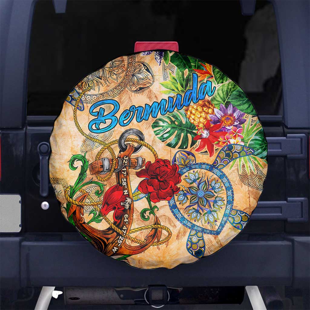 Bermuda Spare Tire Cover Geographic Coordinate Anchor - Turlte Tropical