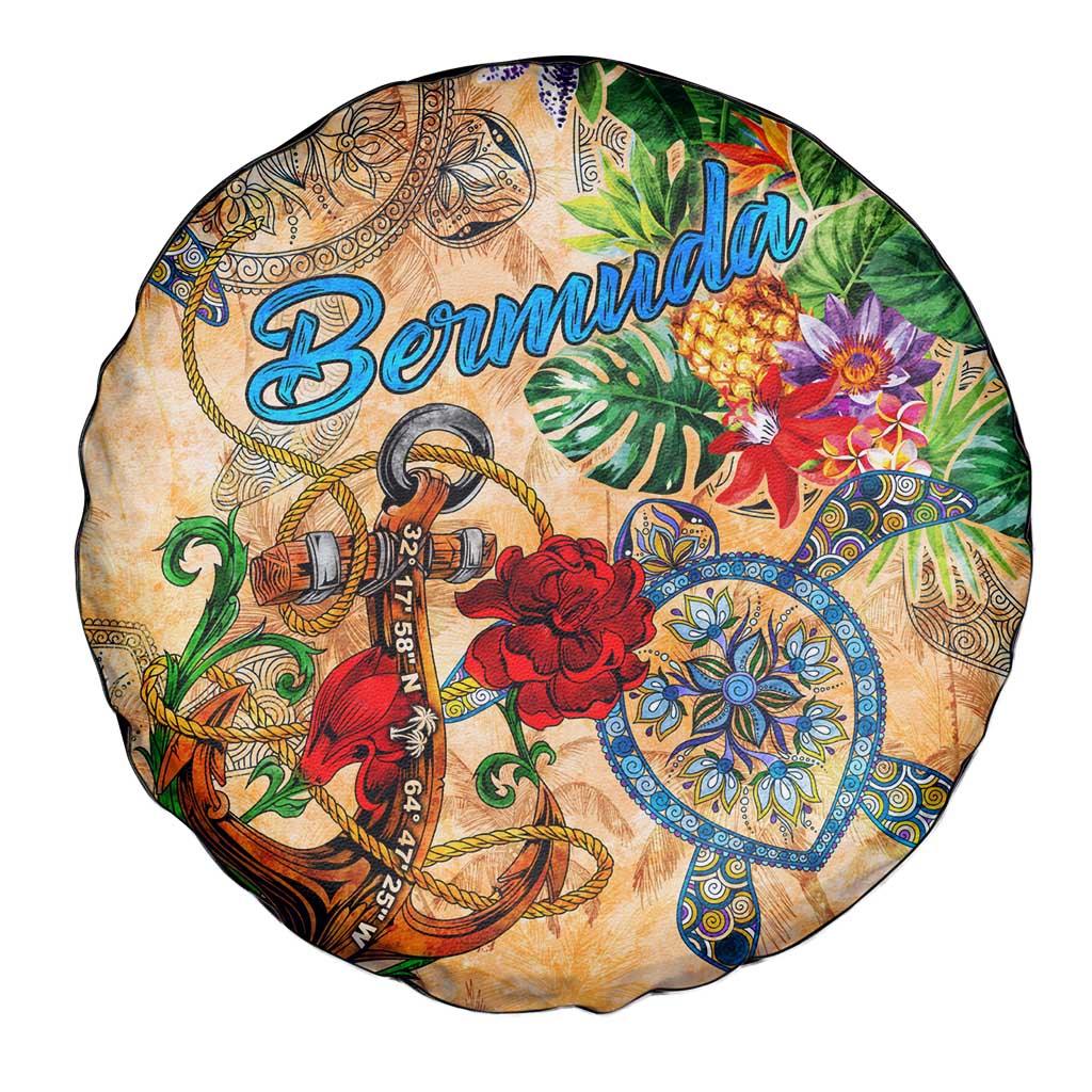 Bermuda Spare Tire Cover Geographic Coordinate Anchor - Turlte Tropical