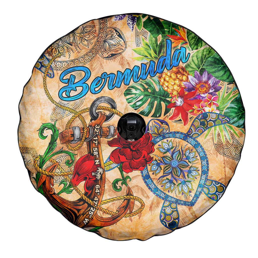 Bermuda Spare Tire Cover Geographic Coordinate Anchor - Turlte Tropical