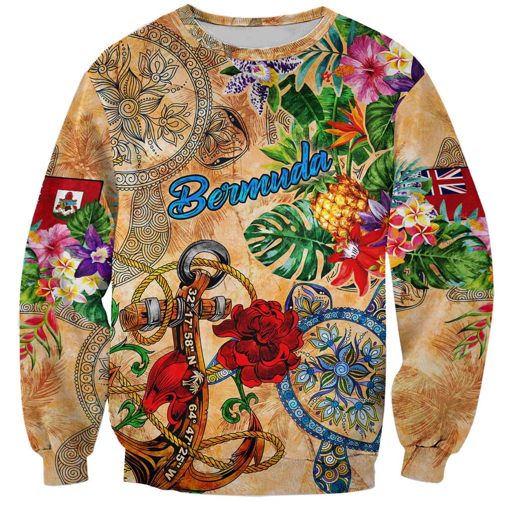 Bermuda Sweatshirt Geographic Coordinate Anchor - Turlte Tropical