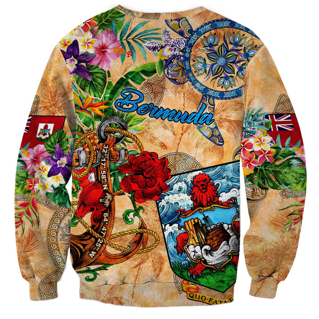Bermuda Sweatshirt Geographic Coordinate Anchor - Turlte Tropical
