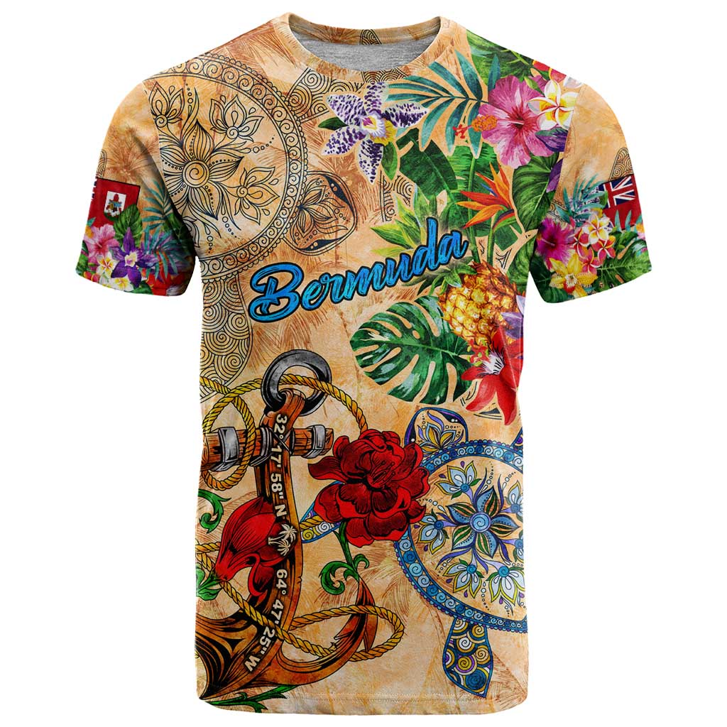 Bermuda T Shirt Geographic Coordinate Anchor - Turlte Tropical