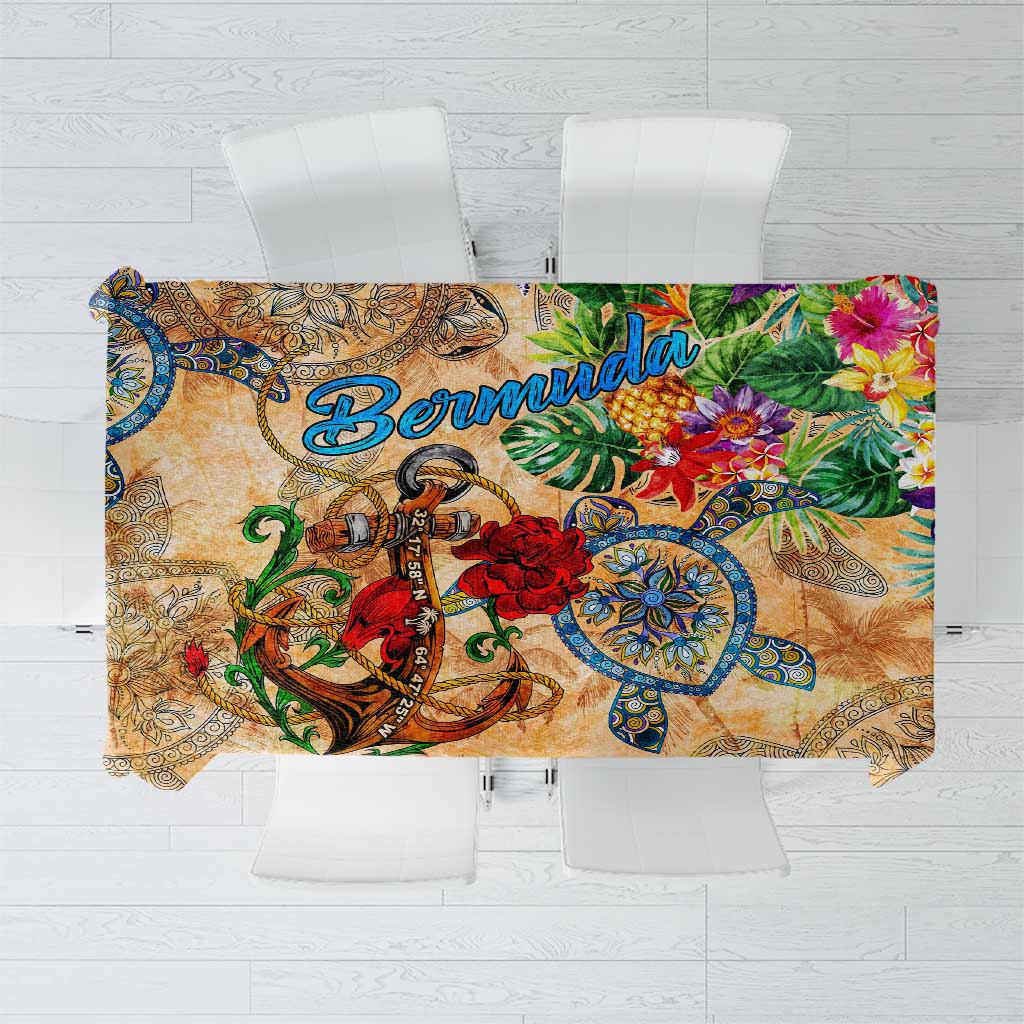 Bermuda Tablecloth Geographic Coordinate Anchor - Turlte Tropical