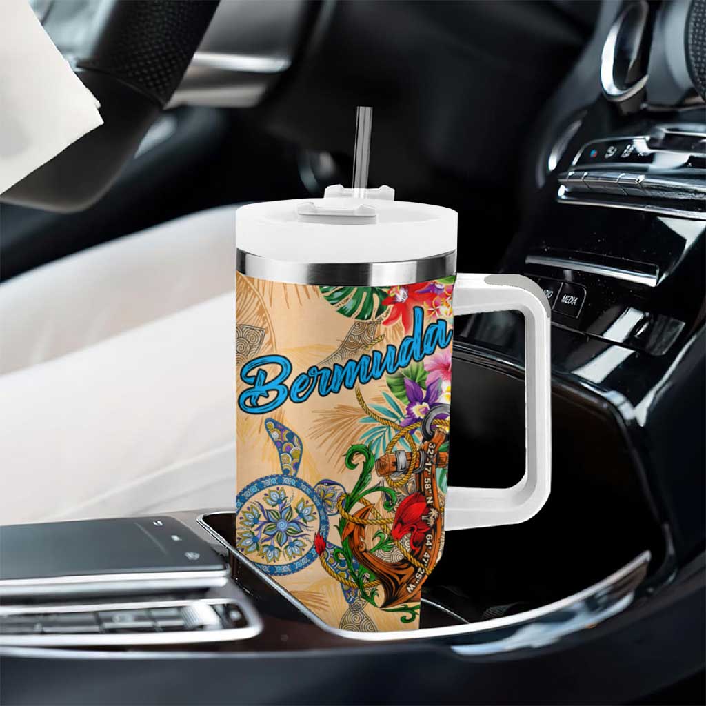 Bermuda Tumbler With Handle Geographic Coordinate Anchor - Turlte Tropical