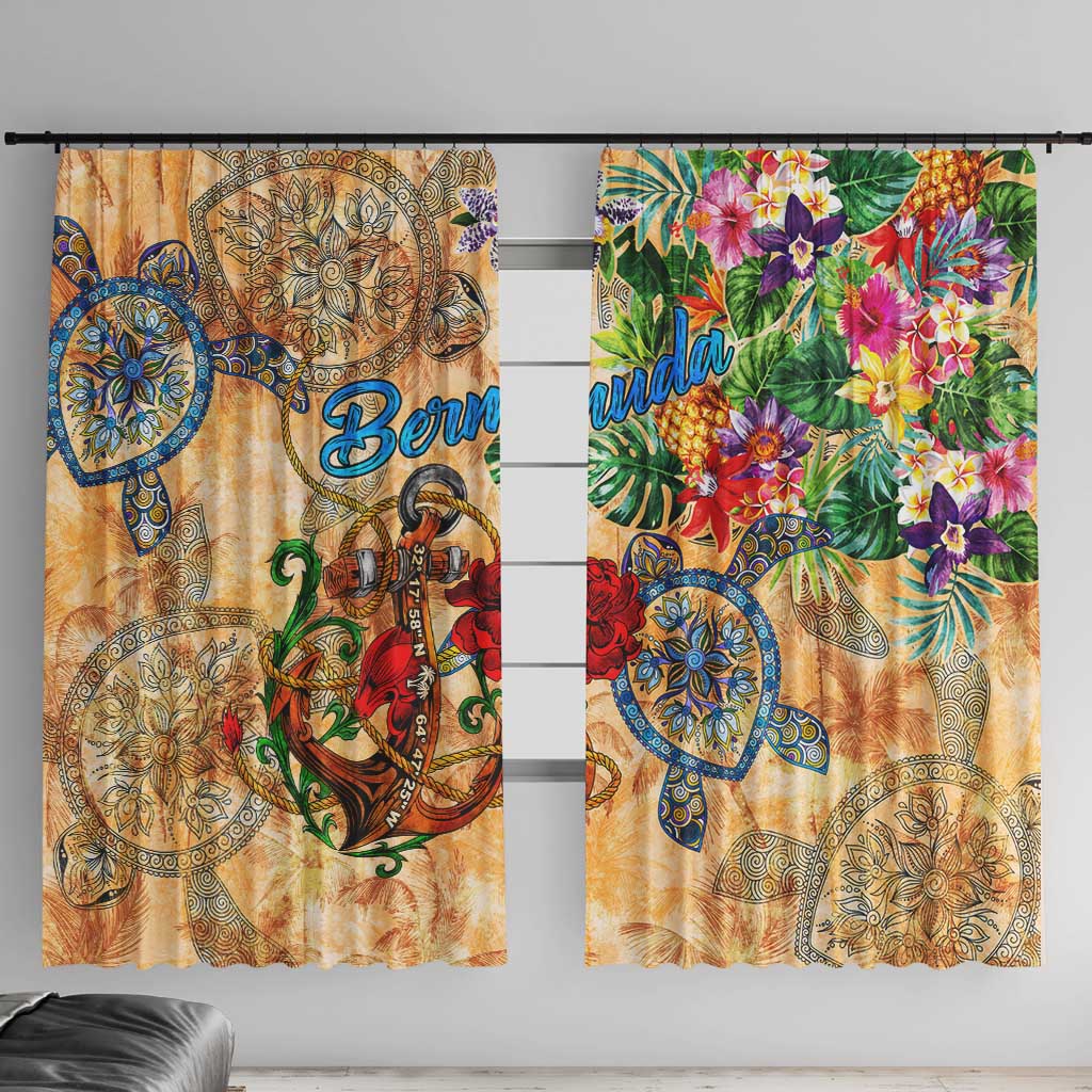 Bermuda Window Curtain Geographic Coordinate Anchor - Turlte Tropical