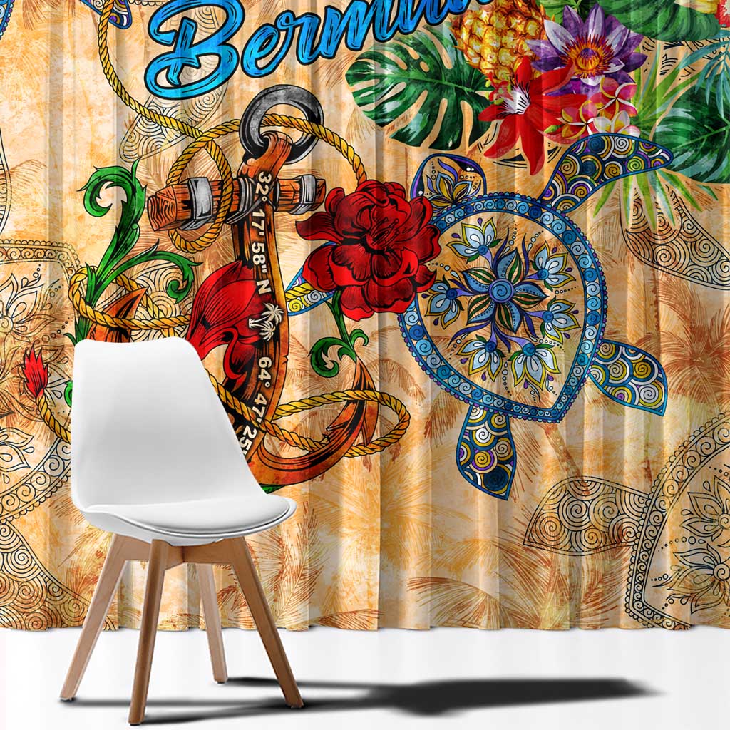 Bermuda Window Curtain Geographic Coordinate Anchor - Turlte Tropical