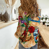 Bermuda Women Casual Shirt Geographic Coordinate Anchor - Turlte Tropical