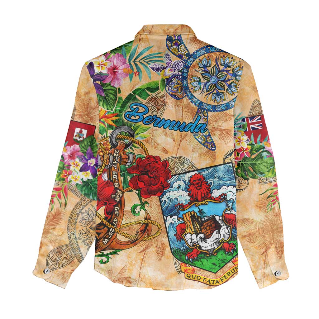 Bermuda Women Casual Shirt Geographic Coordinate Anchor - Turlte Tropical