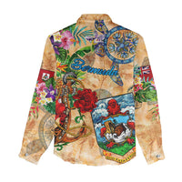 Bermuda Women Casual Shirt Geographic Coordinate Anchor - Turlte Tropical