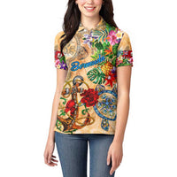Bermuda Women Polo Shirt Geographic Coordinate Anchor - Turlte Tropical