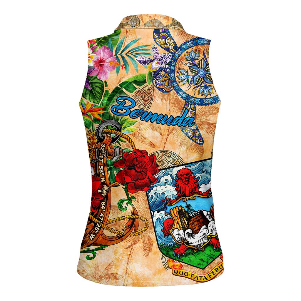 Bermuda Women Sleeveless Polo Shirt Geographic Coordinate Anchor - Turlte Tropical