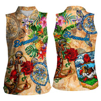 Bermuda Women Sleeveless Polo Shirt Geographic Coordinate Anchor - Turlte Tropical
