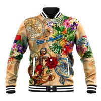 Sint Maarten Baseball Jacket Geographic Coordinate Anchor - Turlte Tropical