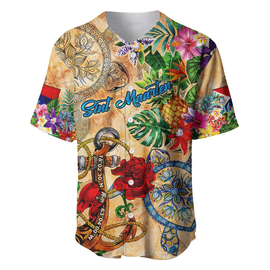 Sint Maarten Baseball Jersey Geographic Coordinate Anchor - Turlte Tropical