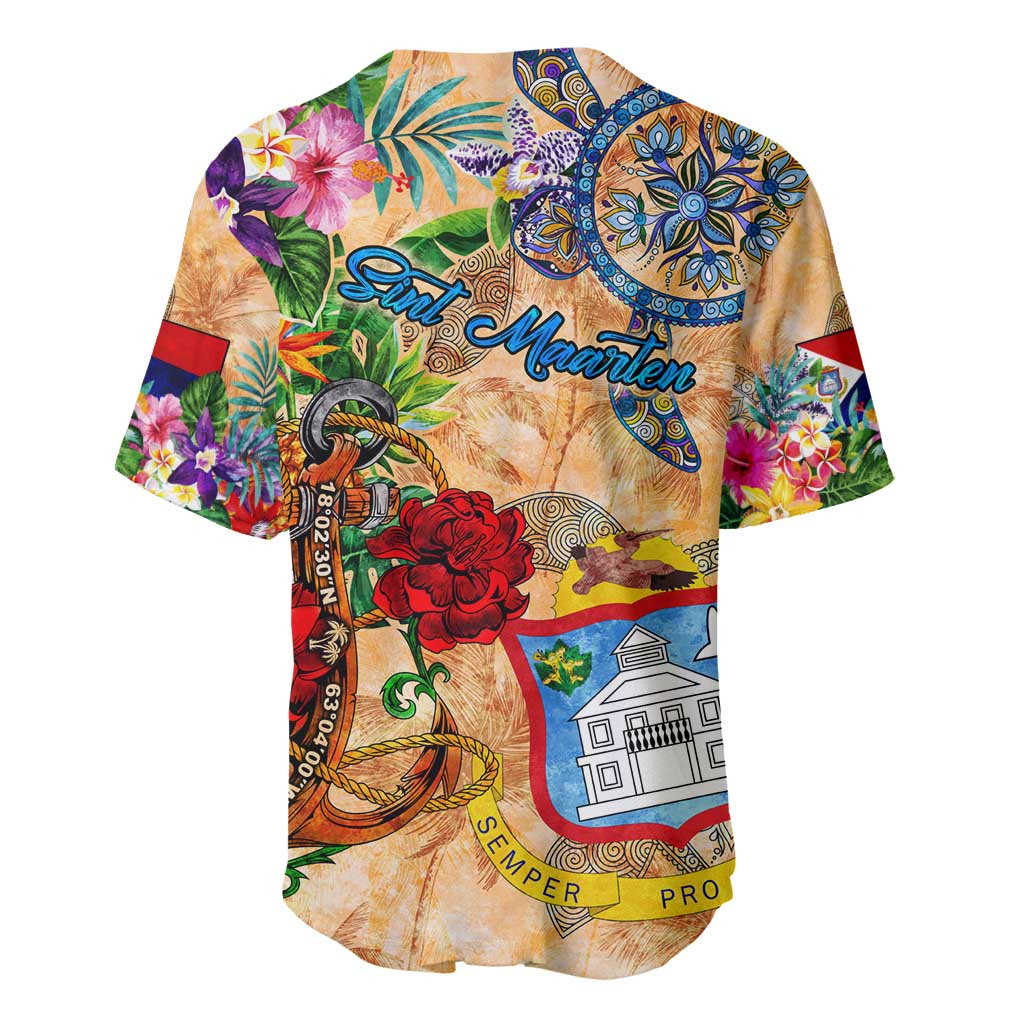 Sint Maarten Baseball Jersey Geographic Coordinate Anchor - Turlte Tropical