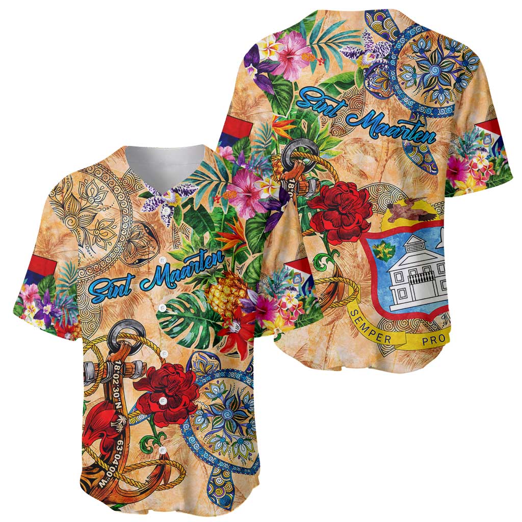 Sint Maarten Baseball Jersey Geographic Coordinate Anchor - Turlte Tropical