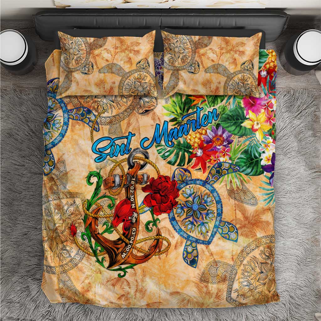 Sint Maarten Bedding Set Geographic Coordinate Anchor - Turlte Tropical