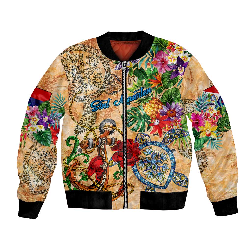 Sint Maarten Bomber Jacket Geographic Coordinate Anchor - Turlte Tropical