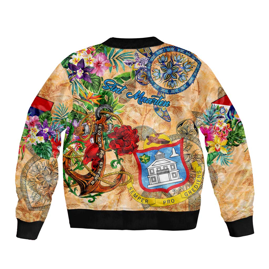 Sint Maarten Bomber Jacket Geographic Coordinate Anchor - Turlte Tropical