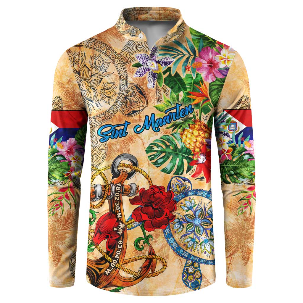 Sint Maarten Button Sweatshirt Geographic Coordinate Anchor - Turlte Tropical