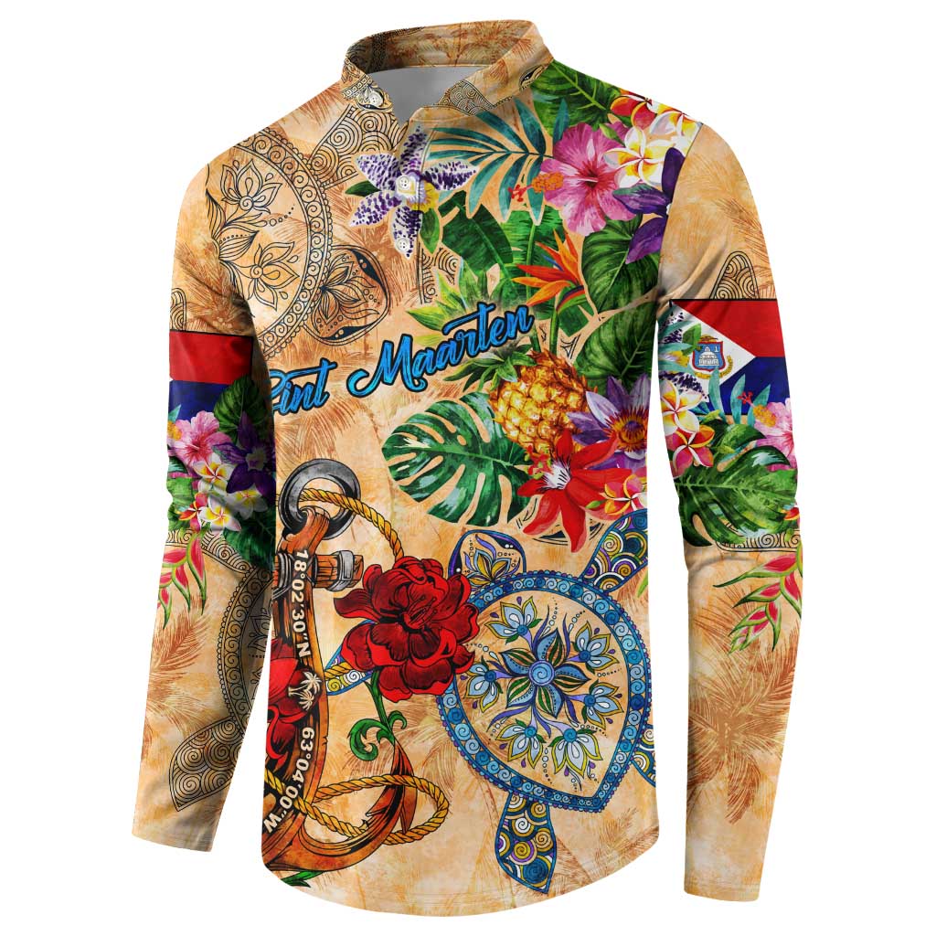 Sint Maarten Button Sweatshirt Geographic Coordinate Anchor - Turlte Tropical