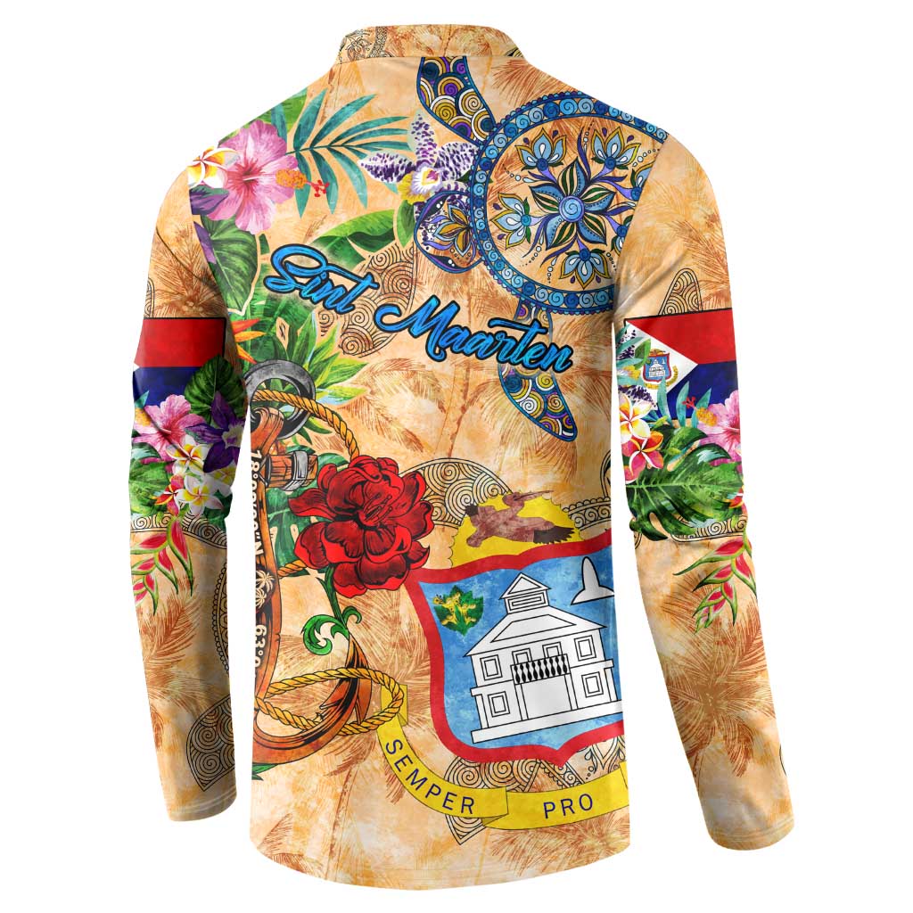 Sint Maarten Button Sweatshirt Geographic Coordinate Anchor - Turlte Tropical