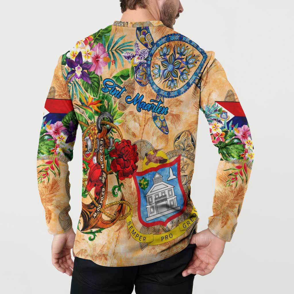 Sint Maarten Button Sweatshirt Geographic Coordinate Anchor - Turlte Tropical