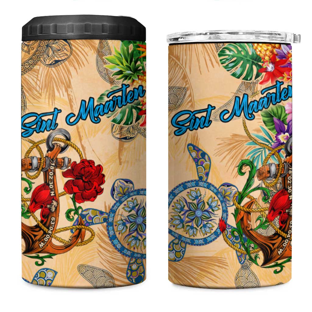 Sint Maarten 4 in 1 Can Cooler Tumbler Geographic Coordinate Anchor - Turlte Tropical
